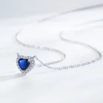 Heart of Ocean Blue Love Forever Pendant Necklace Sterling Silver
