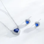 Heart of Ocean Blue Love Forever Pendant Necklace Sterling Silver