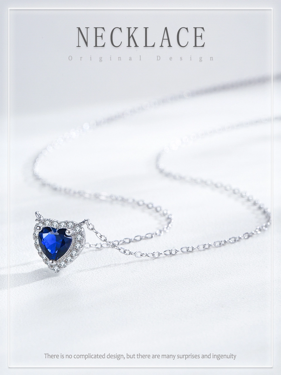 Heart of Ocean Blue Love Forever Pendant Necklace Sterling Silver