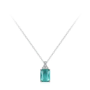 Rectangle Pendant Necklace Green Zircon Jewelry Sterling Silver