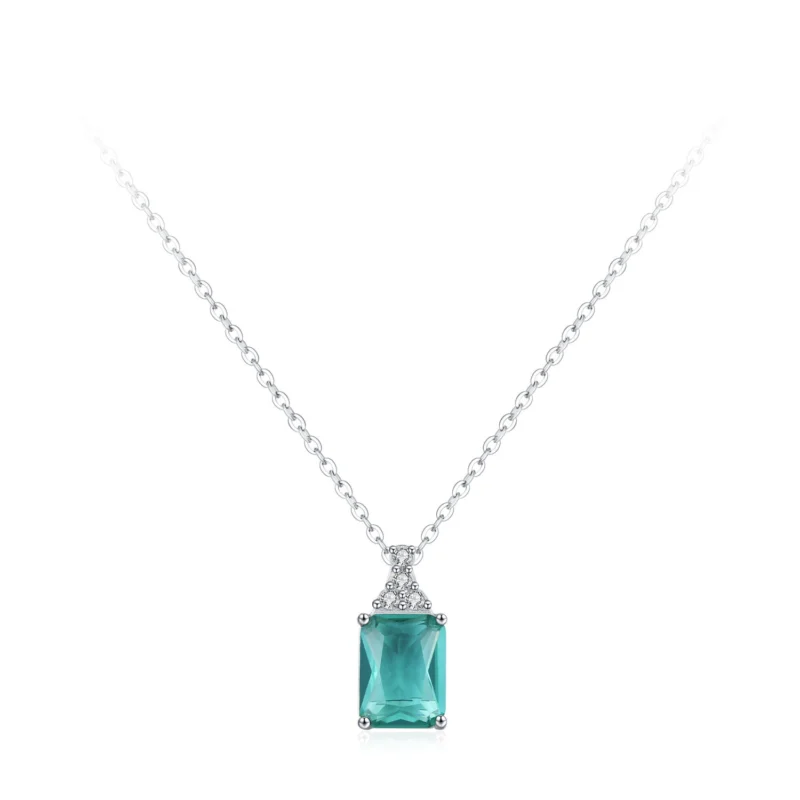 Rectangle Pendant Necklace Green Zircon Jewelry Sterling Silver