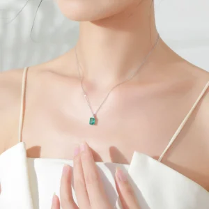 Rectangle Pendant Necklace Green Zircon Jewelry Sterling Silver