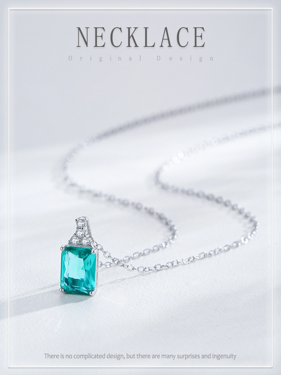 Rectangle Pendant Necklace Green Zircon Jewelry Sterling Silver