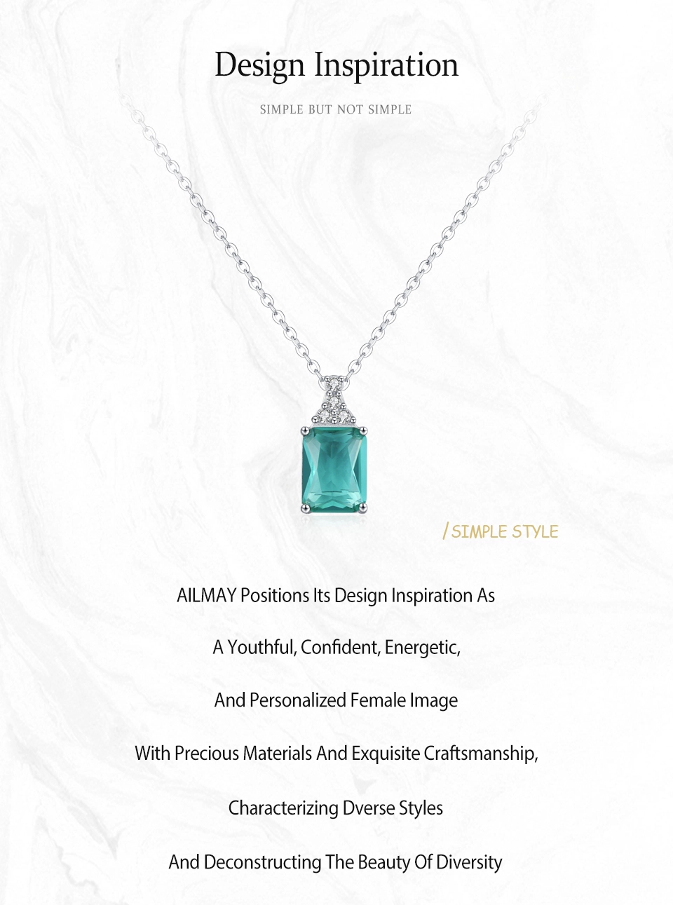 Rectangle Pendant Necklace Green Zircon Jewelry Sterling Silver
