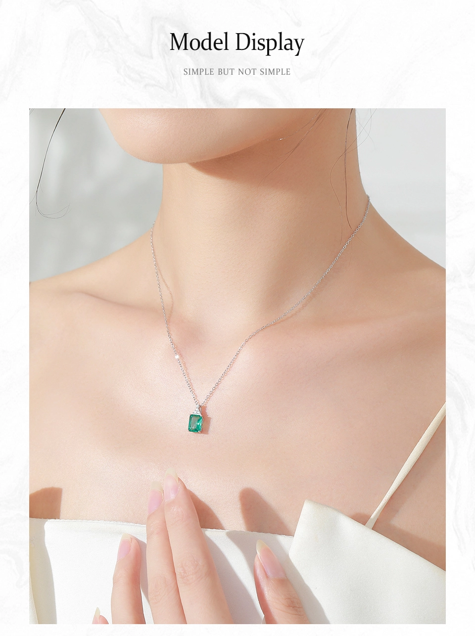 Rectangle Pendant Necklace Green Zircon Jewelry Sterling Silver