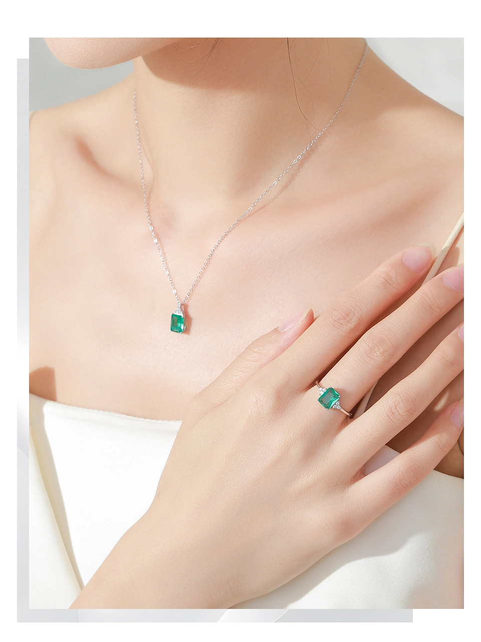 Rectangle Pendant Necklace Green Zircon Jewelry Sterling Silver