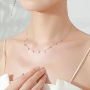 Vintage Mini Round Zircon Choker Necklace Sterling Silver