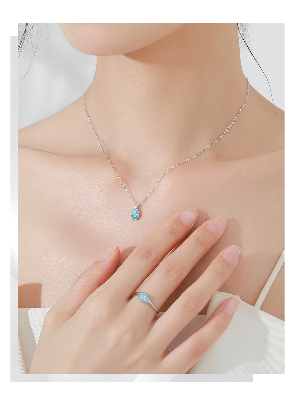 Waterdrop Turquoise Pendant Necklace 925 Sterling Silver