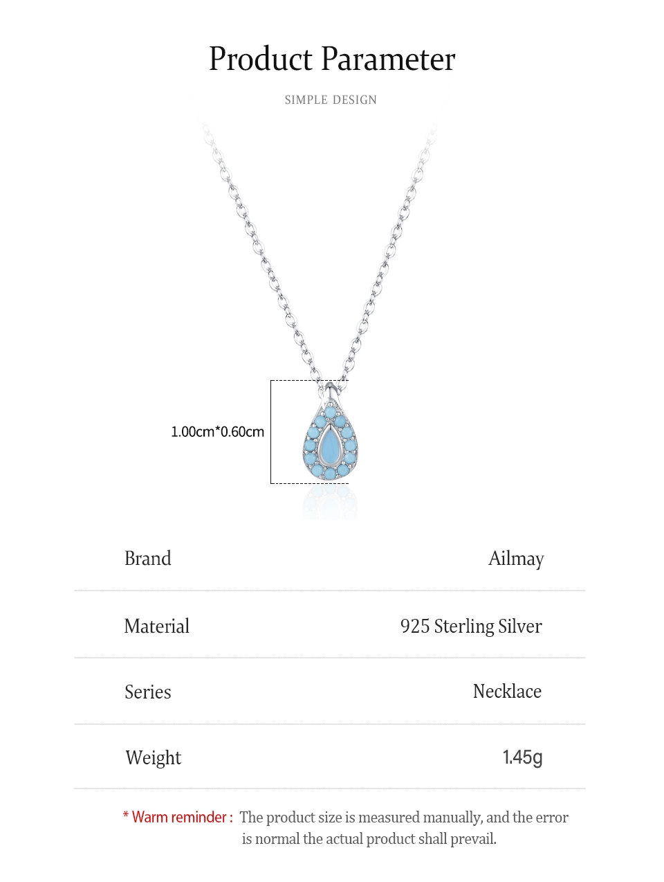 Waterdrop Turquoise Pendant Necklace 925 Sterling Silver