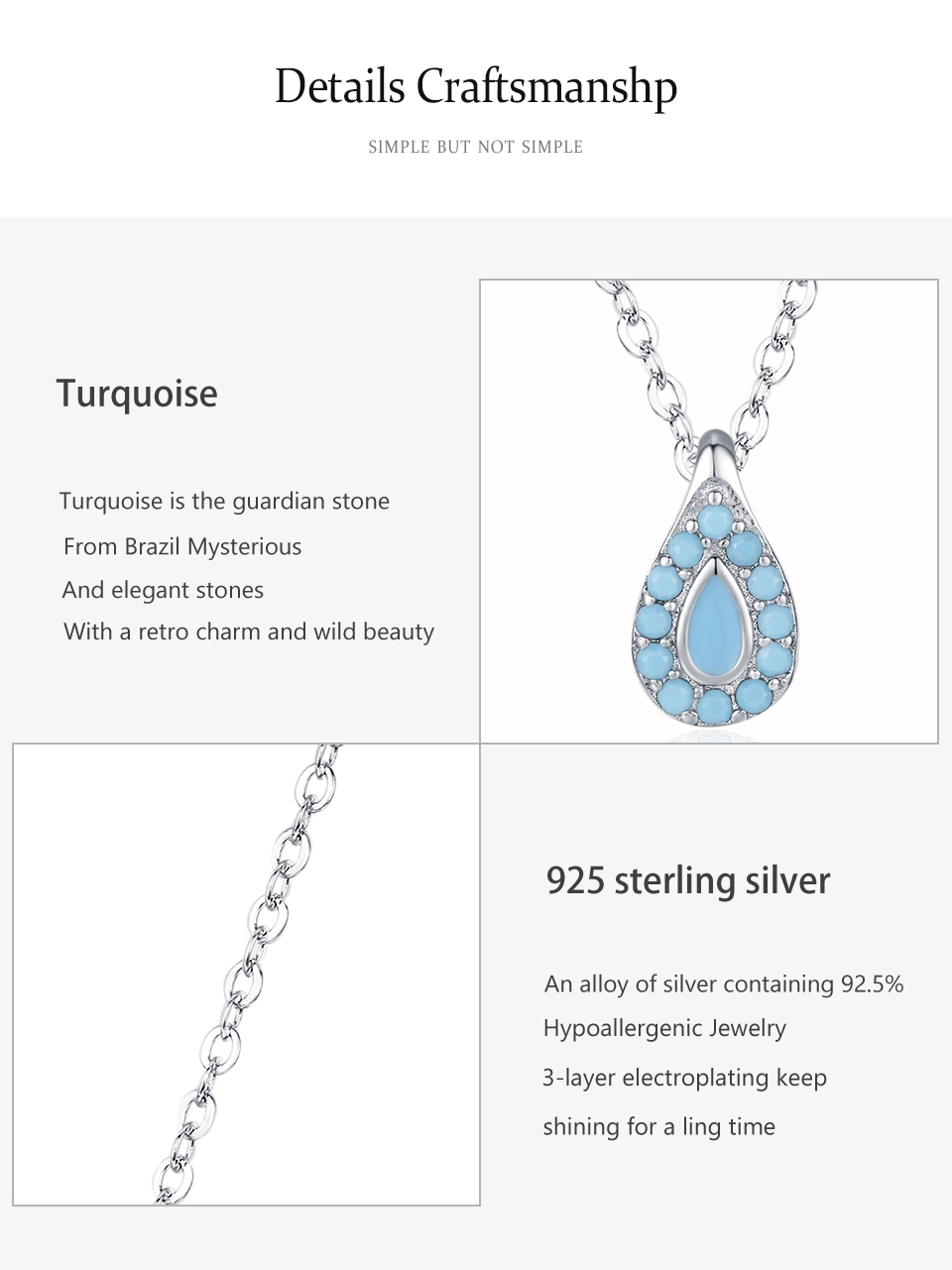 Waterdrop Turquoise Pendant Necklace 925 Sterling Silver