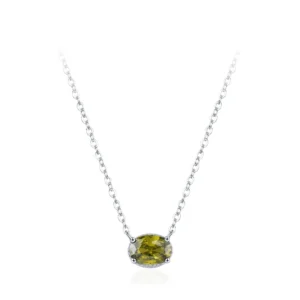 Olive Green Oval Zircon Necklace 925 Sterling Silver