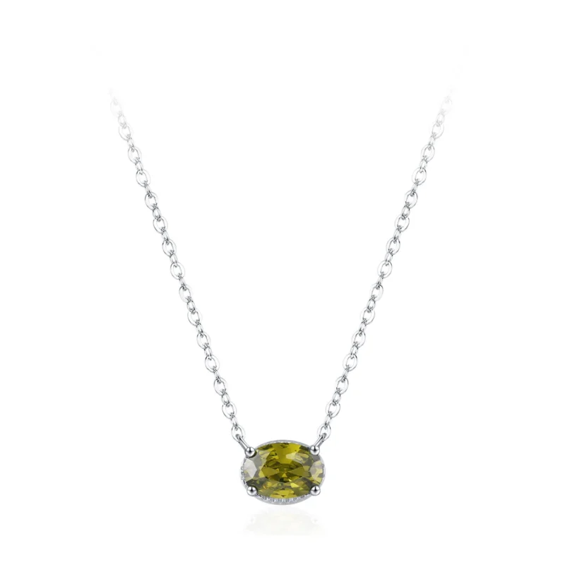 Olive Green Oval Zircon Necklace 925 Sterling Silver
