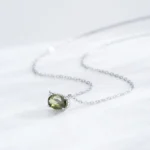 Olive Green Oval Zircon Necklace 925 Sterling Silver