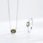 Olive Green Oval Zircon Necklace 925 Sterling Silver
