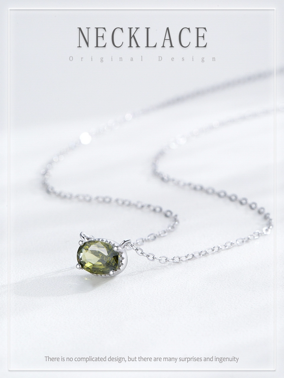 Olive Green Oval Zircon Necklace 925 Sterling Silver