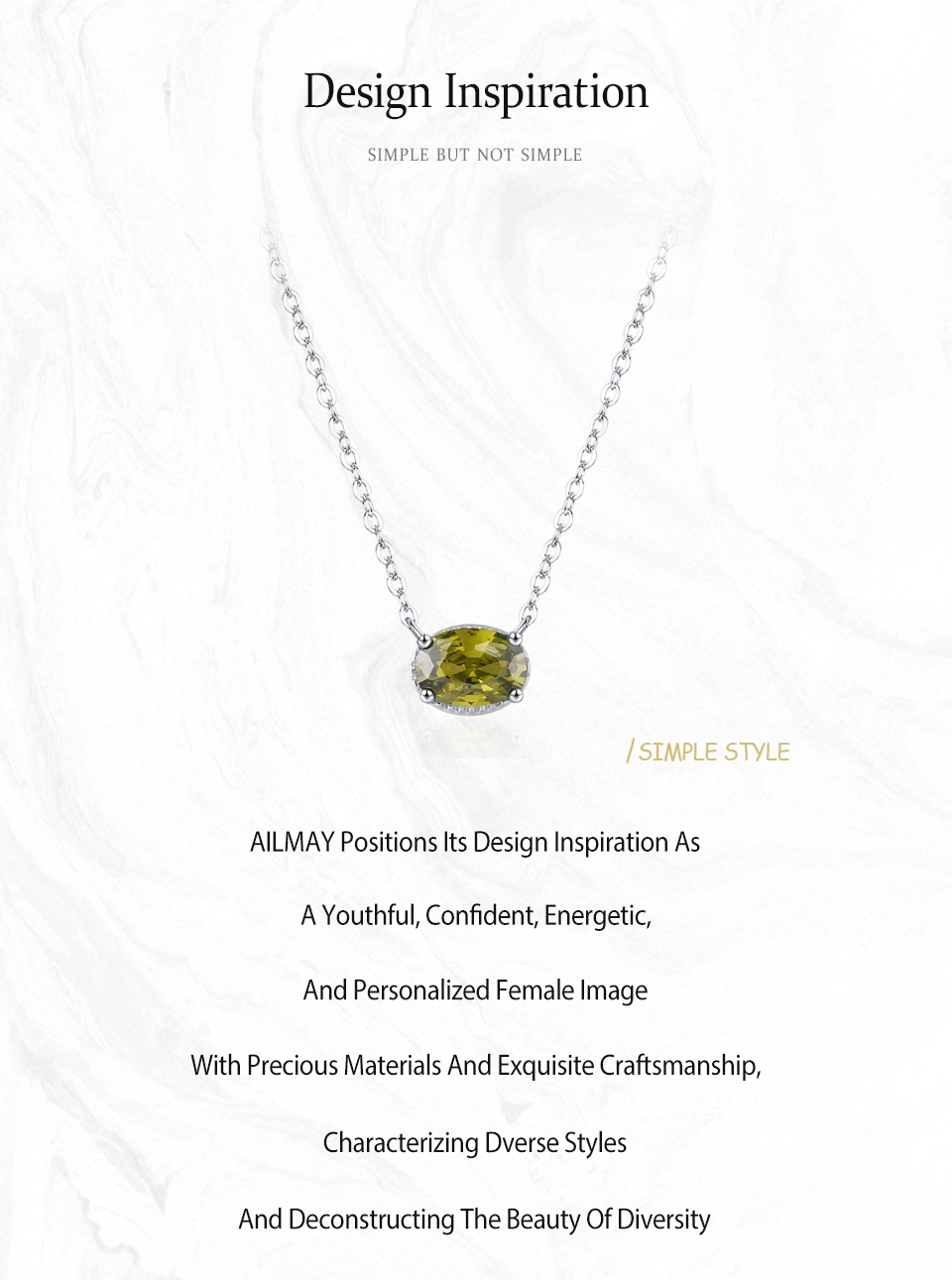 Olive Green Oval Zircon Necklace 925 Sterling Silver