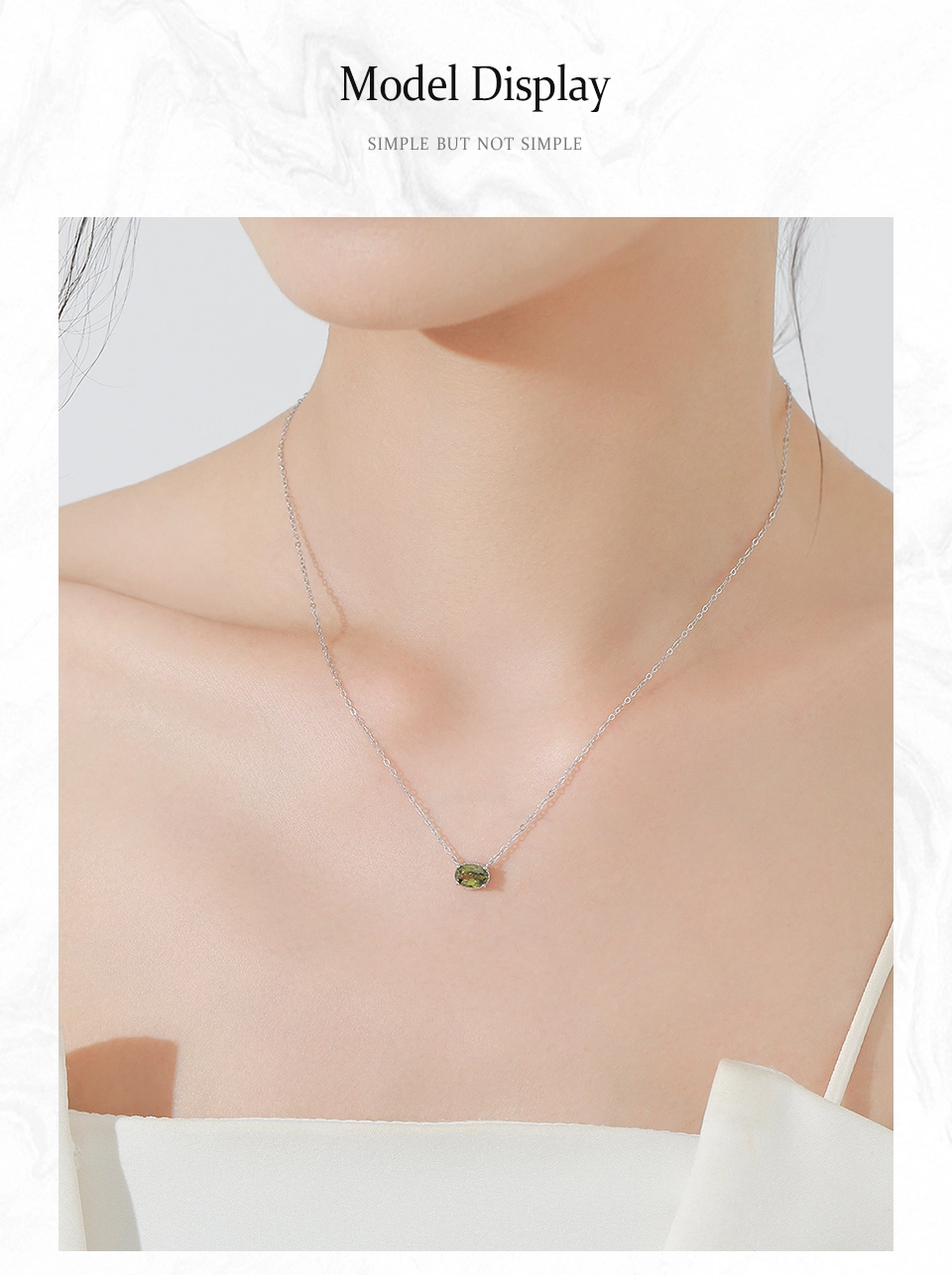 Olive Green Oval Zircon Necklace 925 Sterling Silver