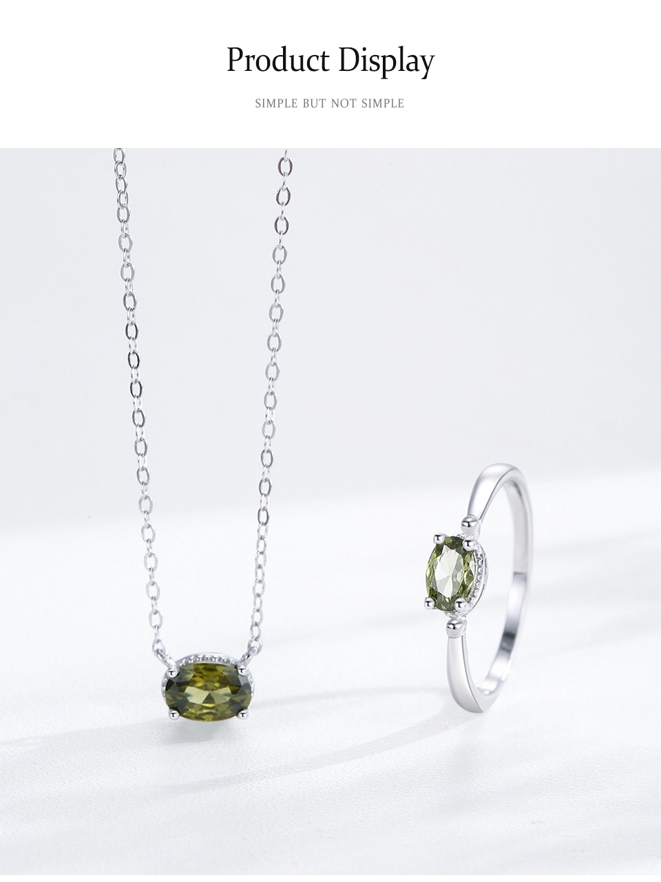 Olive Green Oval Zircon Necklace 925 Sterling Silver