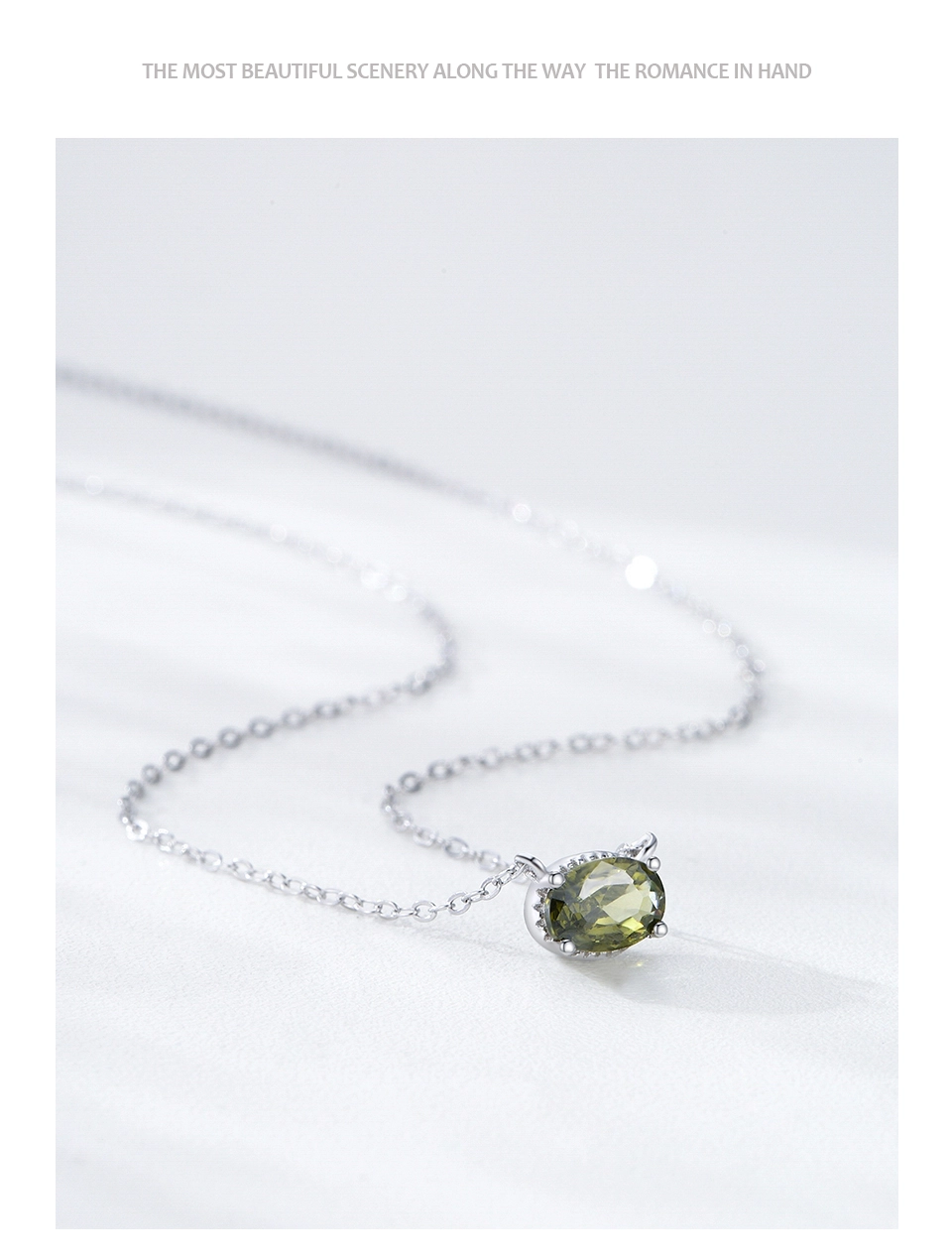 Olive Green Oval Zircon Necklace 925 Sterling Silver