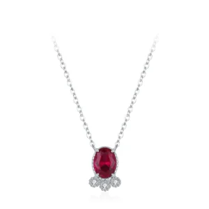 Oval Red Zircon Pendant Necklace 925 Sterling Silver