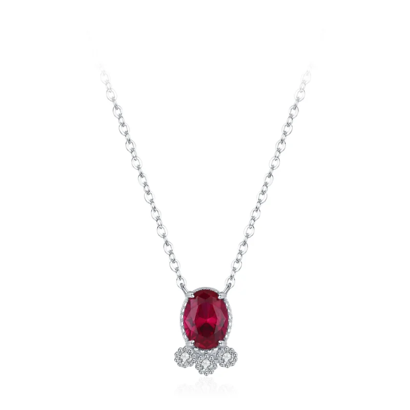 Oval Red Zircon Pendant Necklace 925 Sterling Silver