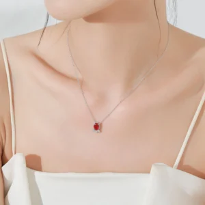 Oval Red Zircon Pendant Necklace 925 Sterling Silver