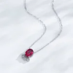 Oval Red Zircon Pendant Necklace 925 Sterling Silver