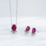 Oval Red Zircon Pendant Necklace 925 Sterling Silver