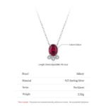 Oval Red Zircon Pendant Necklace 925 Sterling Silver
