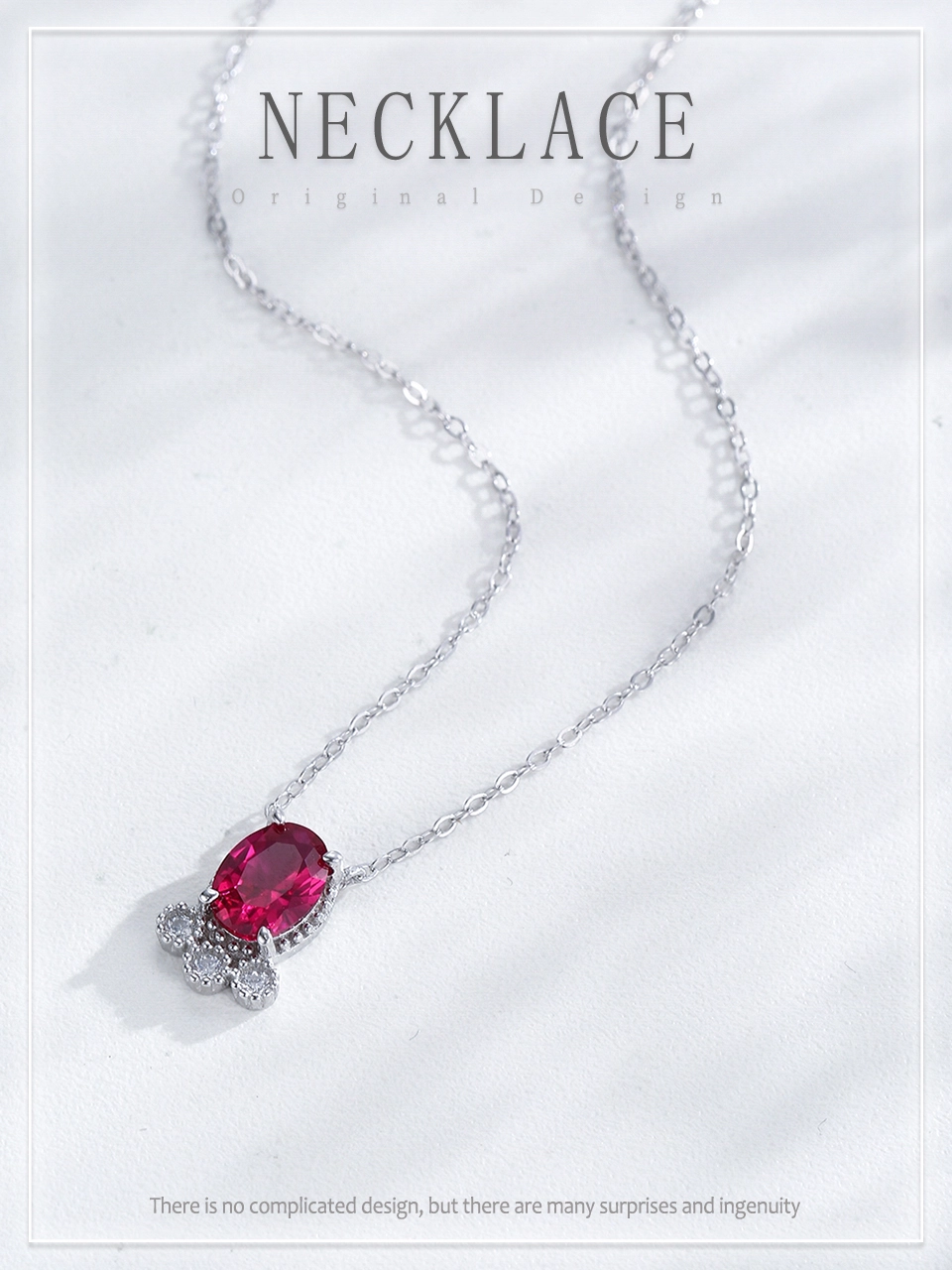 Oval Red Zircon Pendant Necklace 925 Sterling Silver