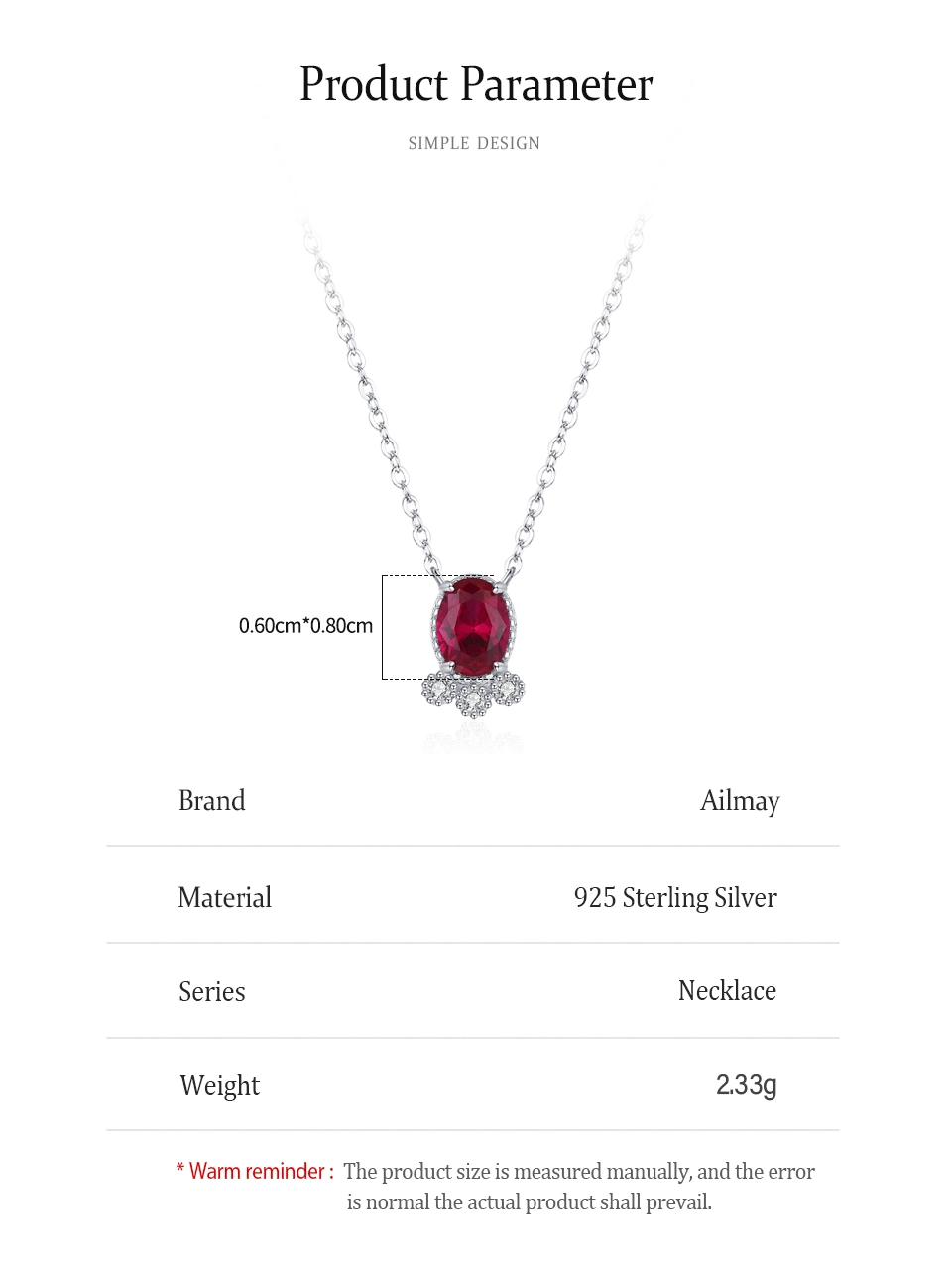 Oval Red Zircon Pendant Necklace 925 Sterling Silver