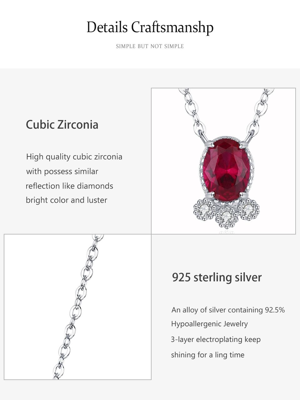 Oval Red Zircon Pendant Necklace 925 Sterling Silver
