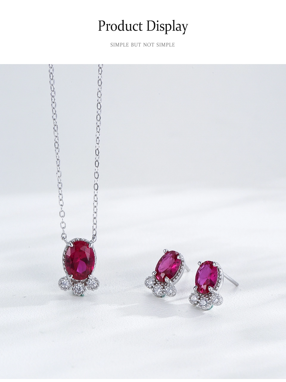 Oval Red Zircon Pendant Necklace 925 Sterling Silver