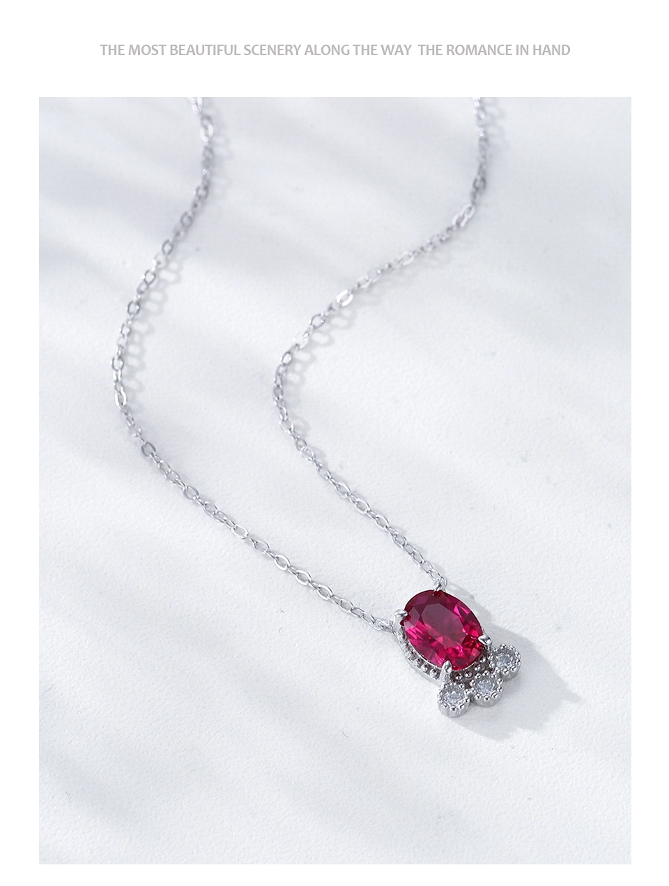 Oval Red Zircon Pendant Necklace 925 Sterling Silver