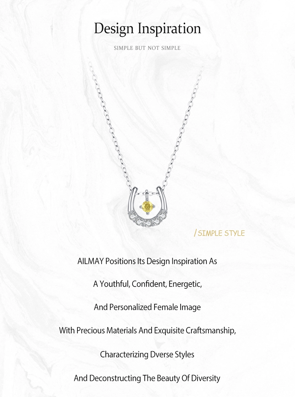 Horseshoes Pendant Dynamic Yellow Zircon Necklace U-shaped Sterling Silver