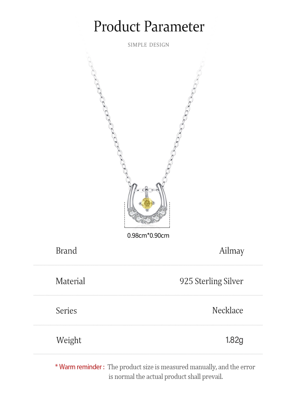 Horseshoes Pendant Dynamic Yellow Zircon Necklace U-shaped Sterling Silver