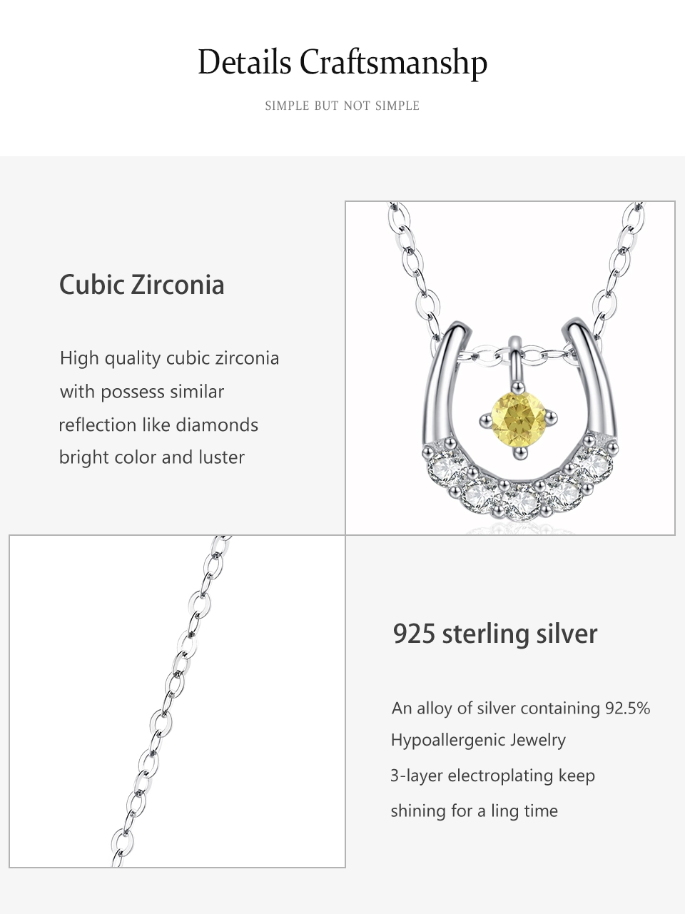 Horseshoes Pendant Dynamic Yellow Zircon Necklace U-shaped Sterling Silver