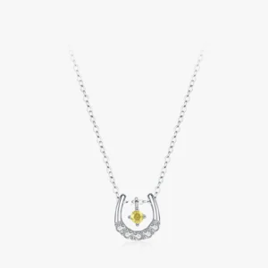 Lucky Horseshoe Pendant Necklace Blue Zircon Sterling Silver