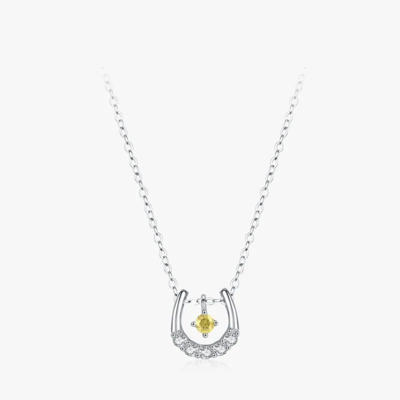 Lucky Horseshoe Pendant Necklace Blue Zircon Sterling Silver