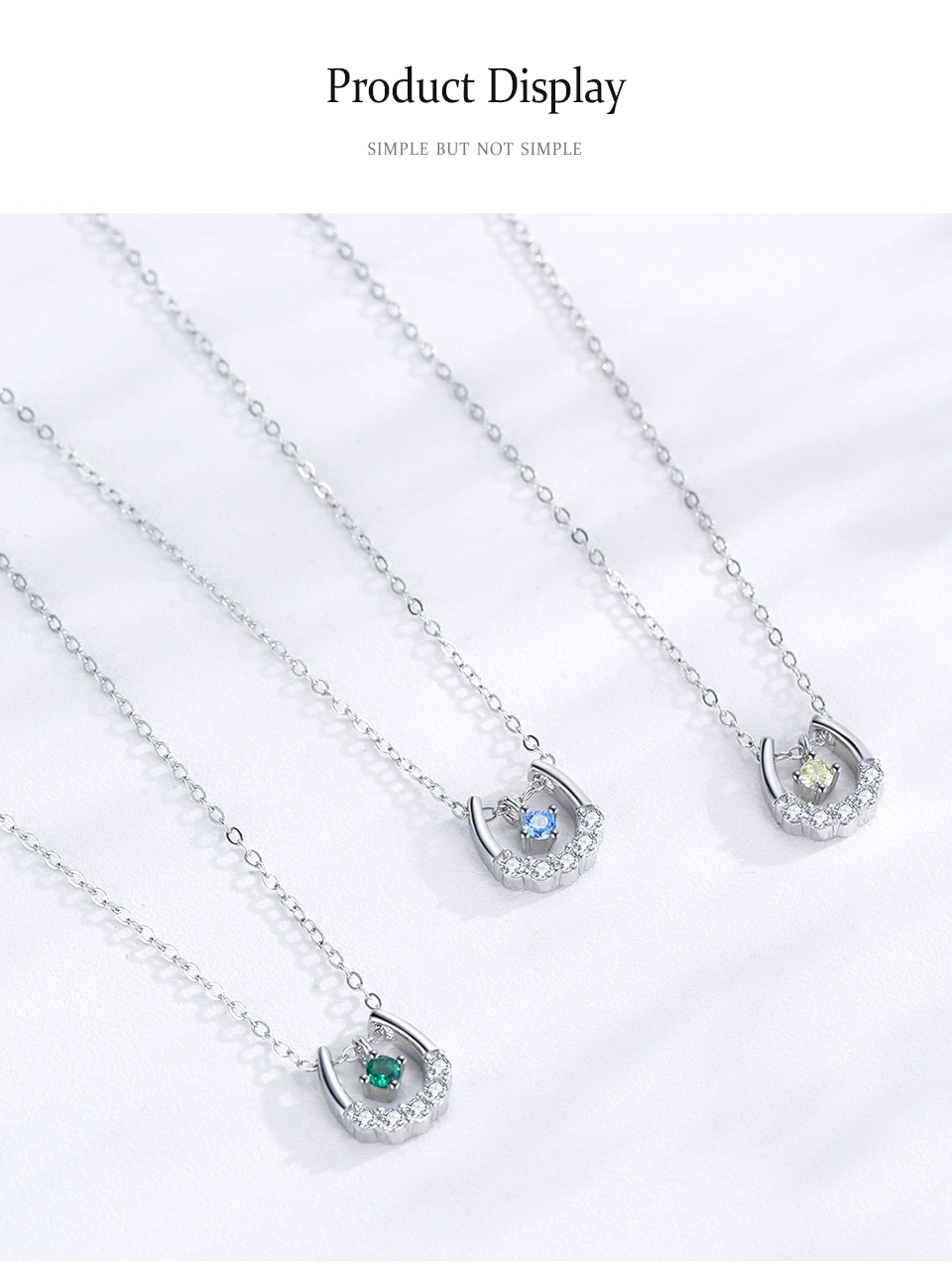 Lucky Horseshoe Pendant Necklace Blue Zircon Sterling Silver
