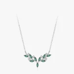 Green Zircon Olive Branch Leaves Pendant Necklace Sterling Silver