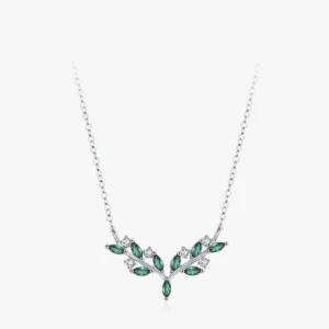 Green Zircon Olive Branch Leaves Pendant Necklace Sterling Silver