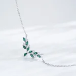 Green Zircon Olive Branch Leaves Pendant Necklace Sterling Silver