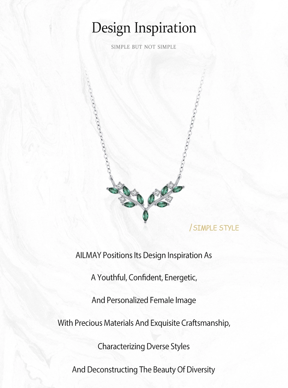 Green Zircon Olive Branch Leaves Pendant Necklace Sterling Silver