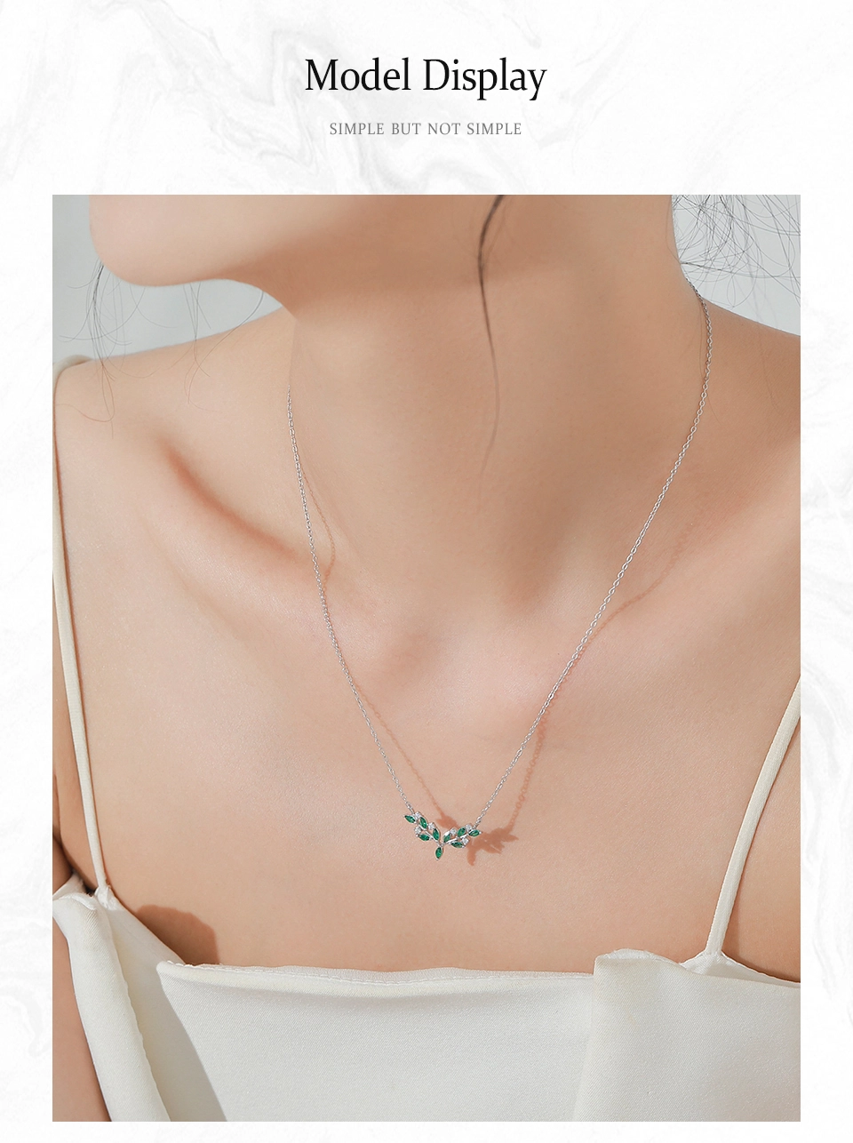 Green Zircon Olive Branch Leaves Pendant Necklace Sterling Silver