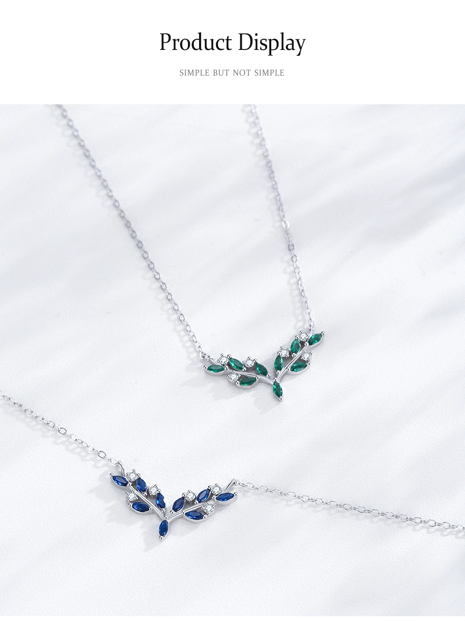 Green Zircon Olive Branch Leaves Pendant Necklace Sterling Silver
