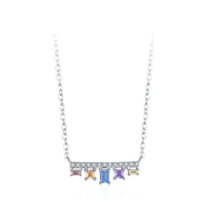 Colored Geometric Zircon Pendant Necklace Sterling Silver