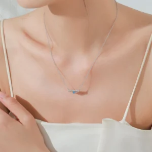 Colored Geometric Zircon Pendant Necklace Sterling Silver