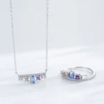Colored Geometric Zircon Pendant Necklace Sterling Silver