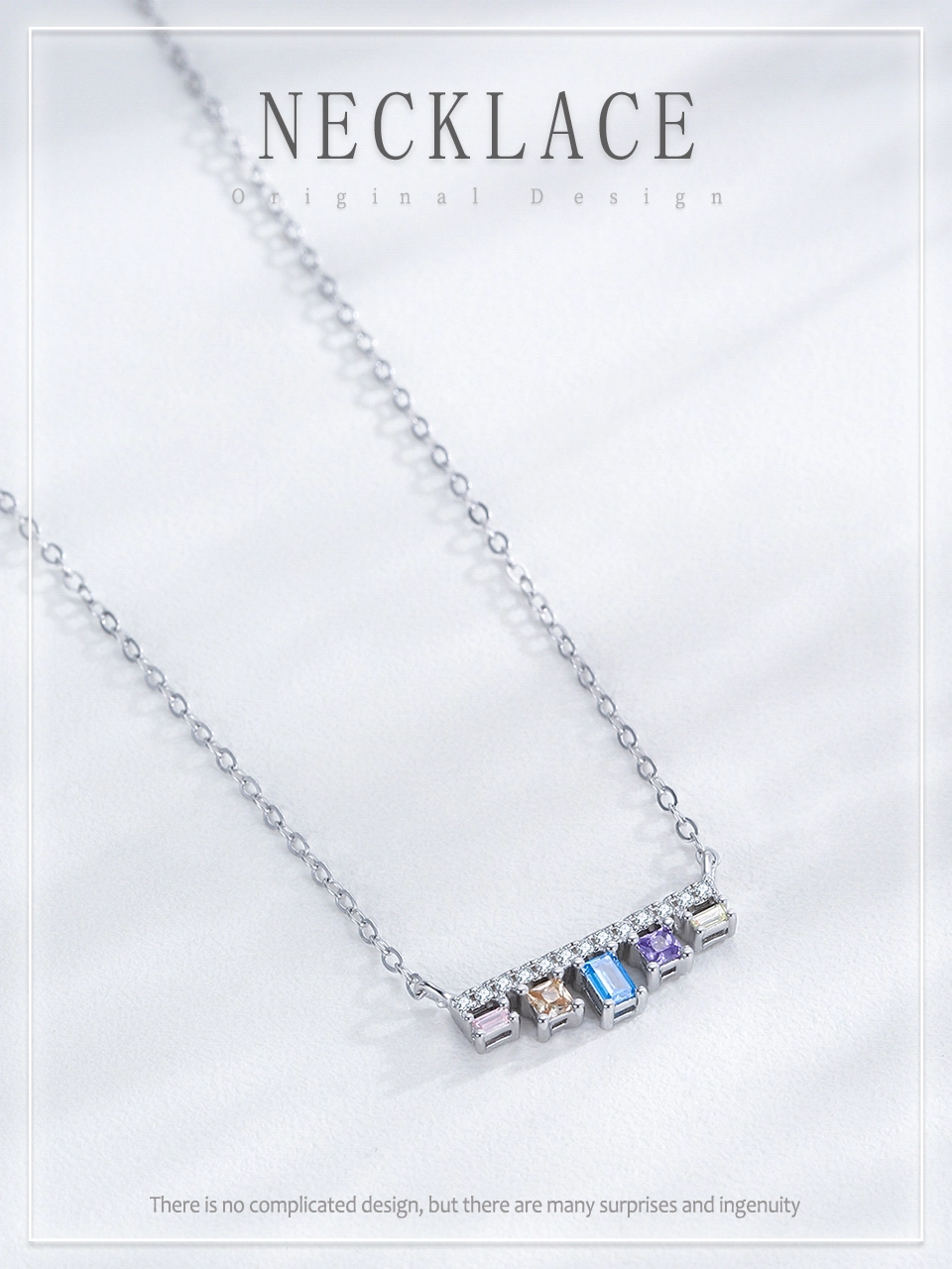 Colored Geometric Zircon Pendant Necklace Sterling Silver